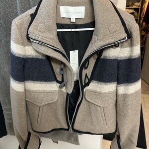 Veronica Beard Tan and Navy Striped Jacket NWT